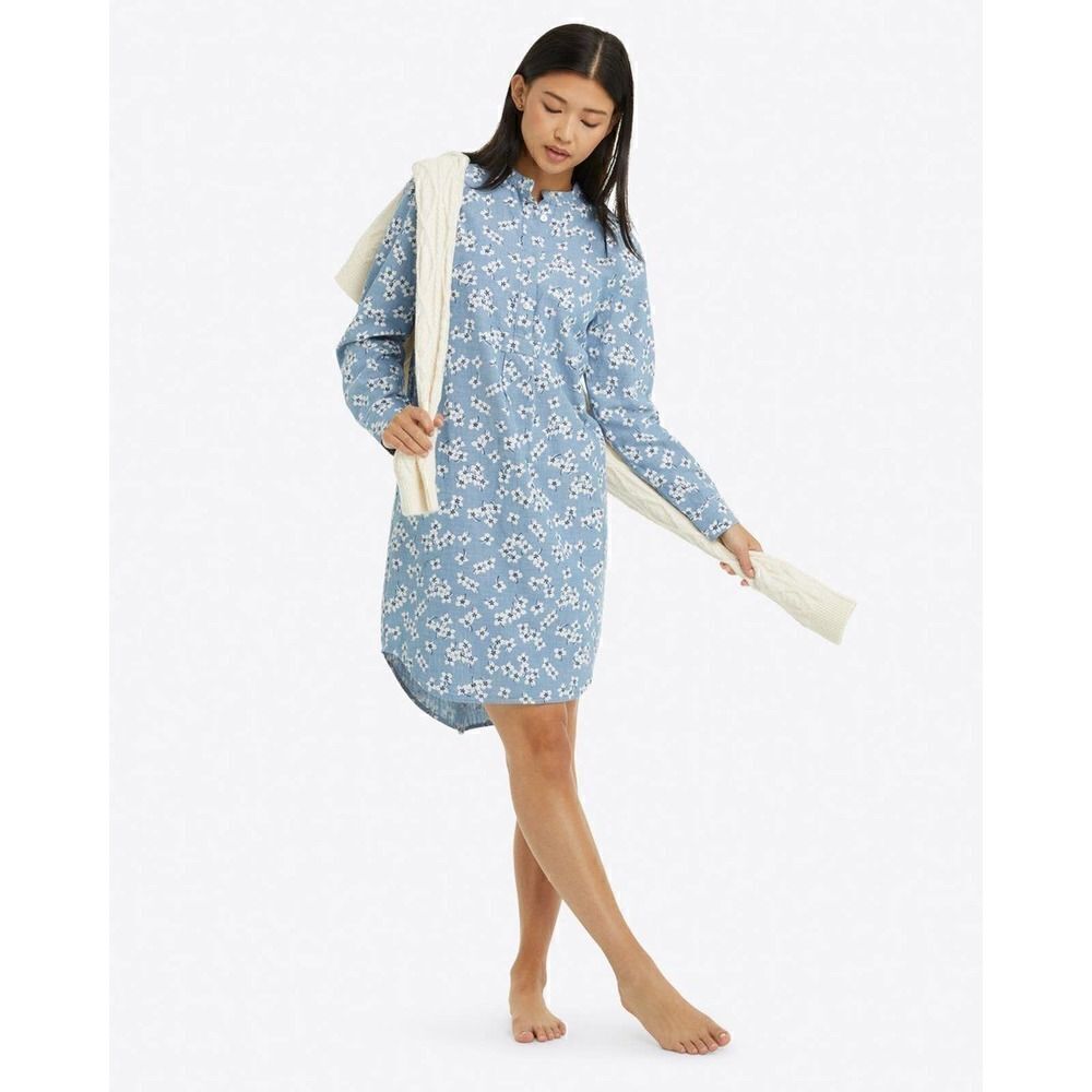 Draper James X Lands End Blue Floral Night Shirt Dress Chambray Size 10 12 M